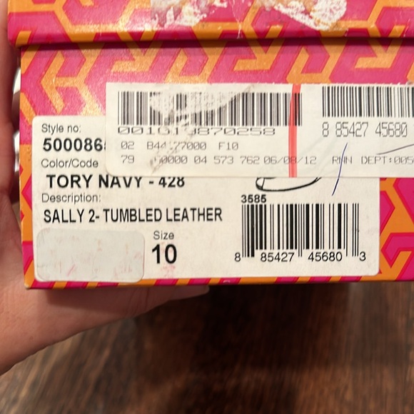 Toy Burch Sally wedge peep toe Navy leather low heel - Picture 7 of 7